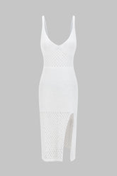Knit Hollow Out Slip Slit Dress